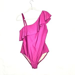 Kona Sol one Shoulder, Ruffle, One Piece Swimsuit. Pink, 14